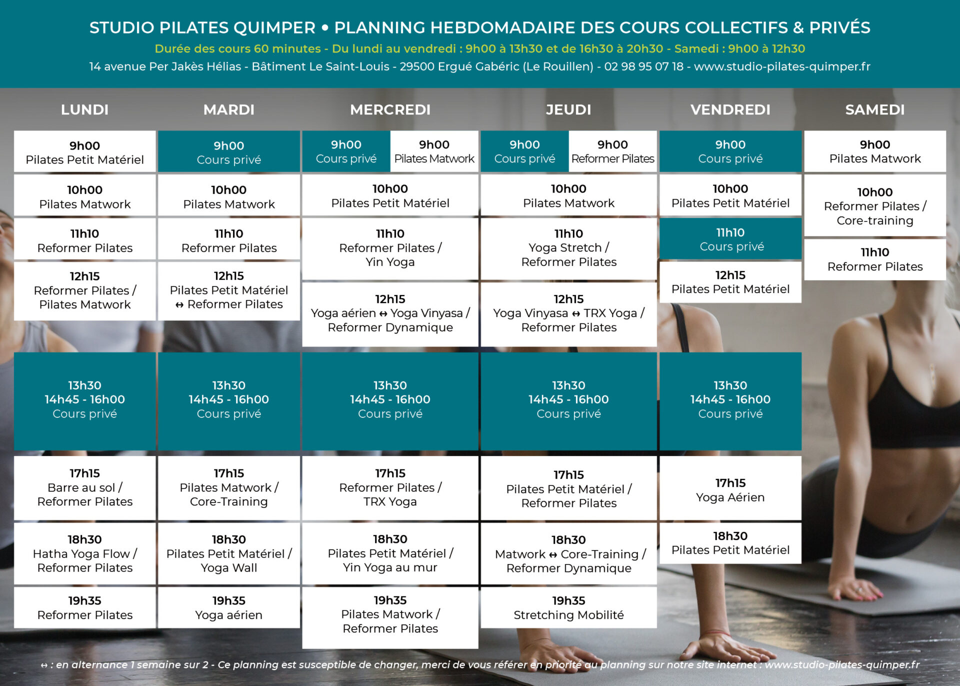 Planning des cours - STUDIO PILATES